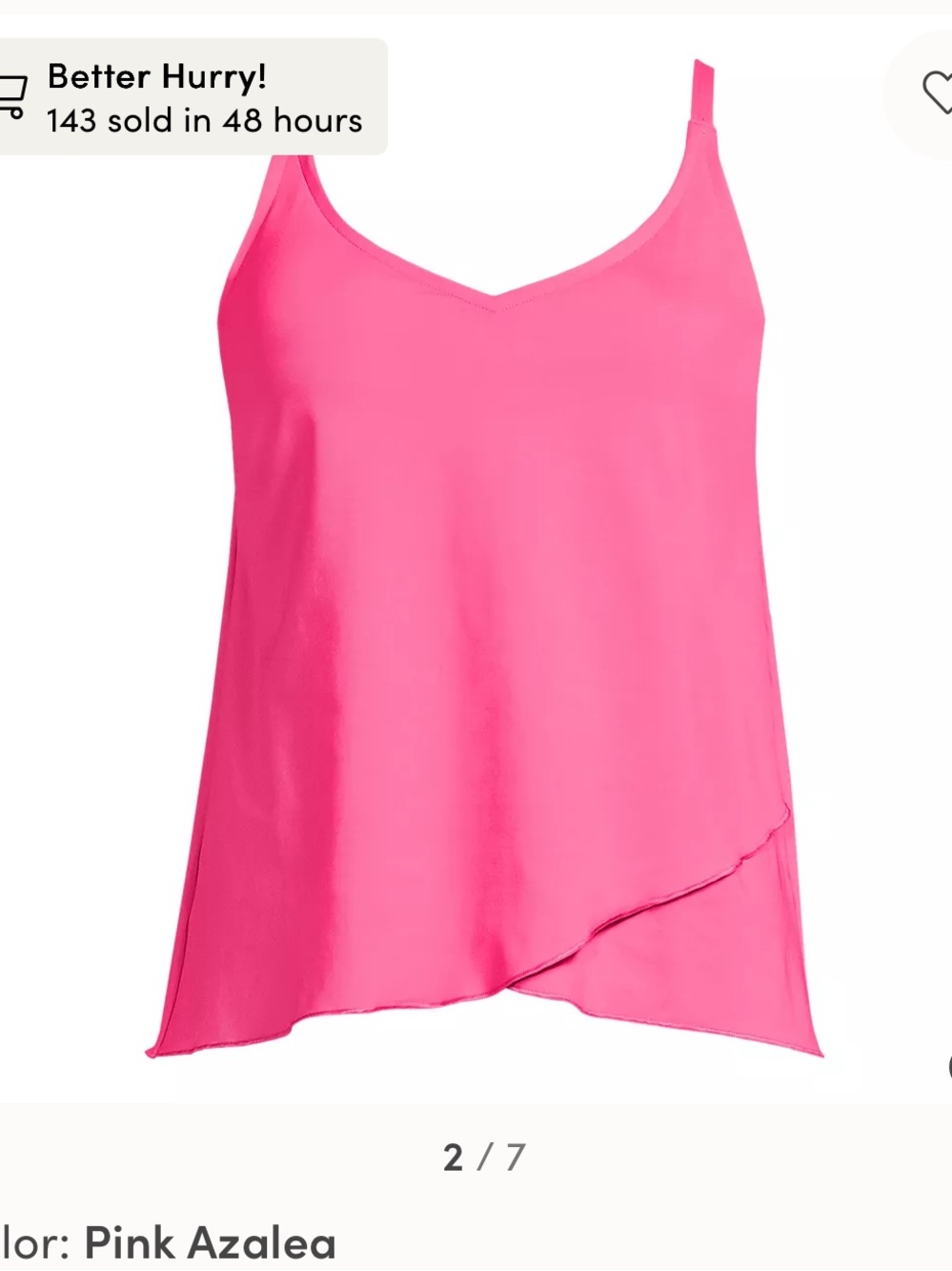LandsEnd Pink Tulip Hem Tankini Top Size 1X 16/18